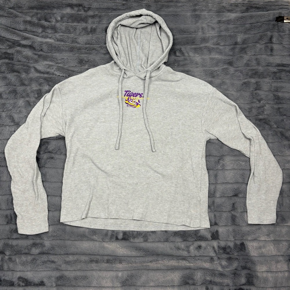 WEAR by Erin Andrews LSU Tigers Rib Knit Hoodie Gray Womens XL NCAA College Game